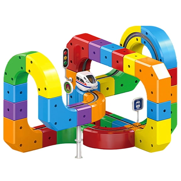 HUISZJ 81PCS Electric Train Toys Set, Snap-On Blocks Building Tracks Set with Electric Car, 3D Magic Flexible Race Track for Enhanced Positivity Creativity