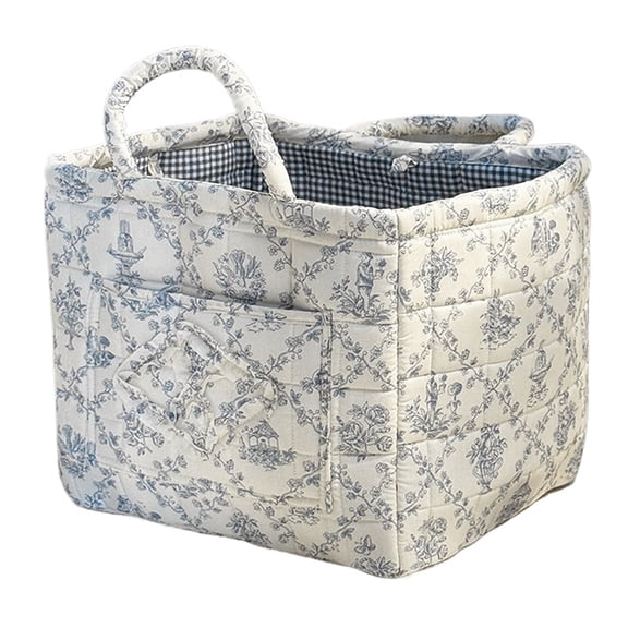 HUISZJ Boho Fabric Storage Basket, Foldable Bohemian Style Puffer Quilted Tote with Handles, Quilted Puffer Tote Bag for Home Travel (F)