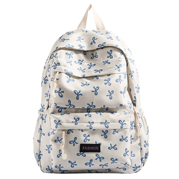 HUISZJ Bow Print School Backpack, Creative Preppy College Backpack, Middle School Bag for Travel Commute Work (Blue)