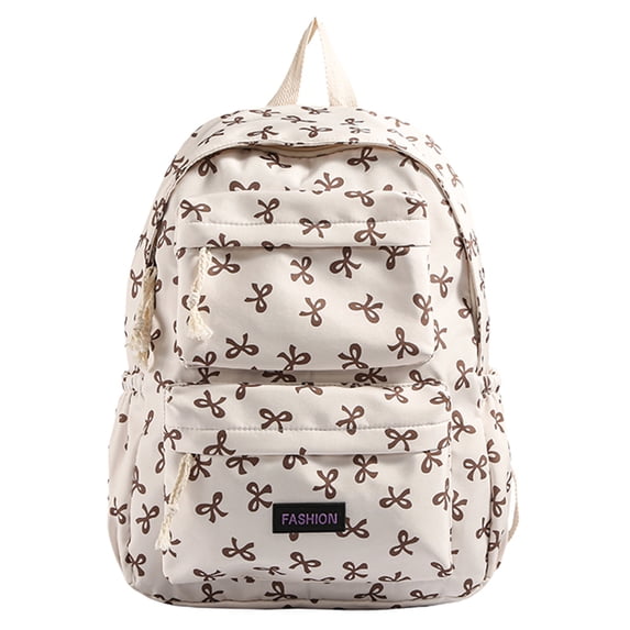 HUISZJ Bow Print School Backpack, Creative Preppy College Backpack, Middle School Bag for Travel Commute Work (Brown)