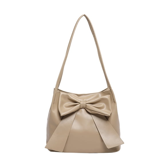 HUISZJ Bow Shoulder Bag, PU Tote Handbag, Underarm Bag Sling Bag for Work Travel Outdoor (Khaki)