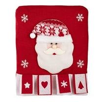 HUISZJ Christmas Chair Back Cover for Dining Room, Santa Claus Fabric Reindeer Dinner Chairs Cover, Chair Protector Slipcovers for Holiday Party Decor