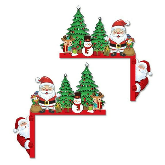 HUISZJ Christmas Decor Frame Santa Claus Toppers - 2 pcs Santa Claus Door Toppers - Wooden Christmas Ornaments for Xmas Party Decor