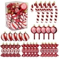 thumbnail image 1 of HUISZJ Christmas Tree Candy Ornaments Set, 30pcs Novelty 6 Styles Ball Decoration with Cane Candy, Plastic Hanging Ornament for Home Party Decor, 1 of 9