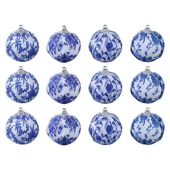 HUISZJ Christmas Tree Decorations Christmas Balls - 1.97 inch Xmas Hanging Ornaments - Foam Fabric White Blue Porcelain Ball for Home Party Supplies