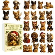 HUISZJ Christmas Yorkshire Terrier Advent Calendar 2025, 24pcs 2D Flat Acrylic Tabletop Ornament, 24 Days Cute Dog Blind Box for Home Party Decor