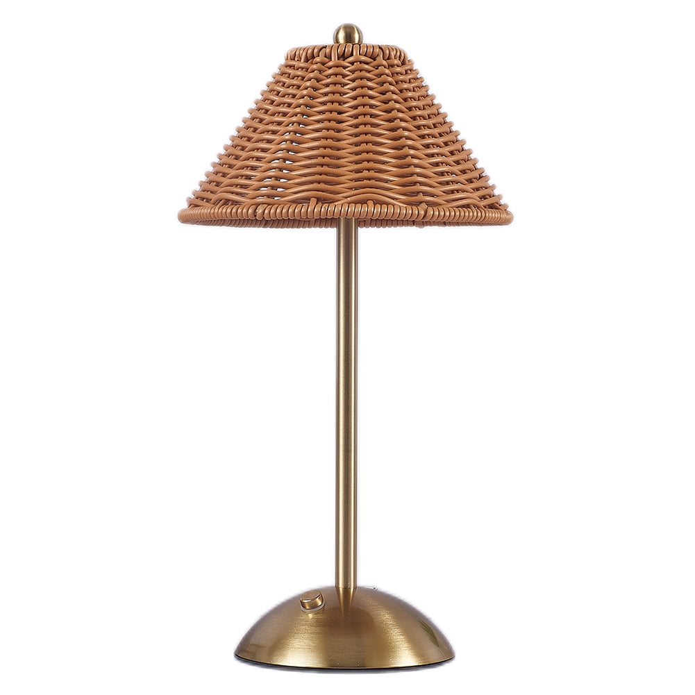 HUISZJ Cordless Table Lamp, Rechargeable Touch Control Rattan Table Lamp, Dimmable Retro Nightstand Lamp for Bedroom Home Decor