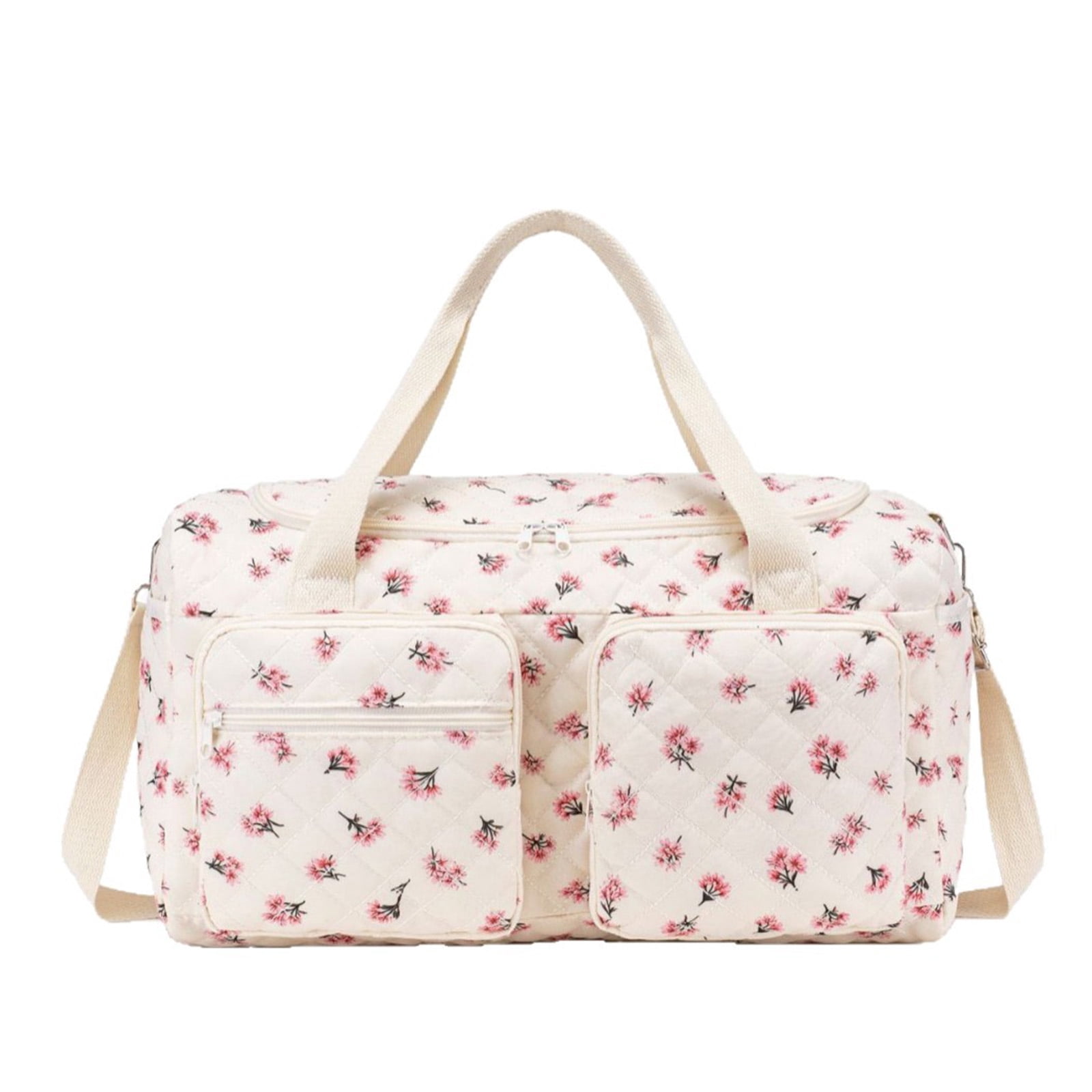 HUISZJ Diaper Bag Tote, Large Duffle Bag with Multi-Pockets, Portable Strap Diaper Bag for Mom Travel (Floral Print)
