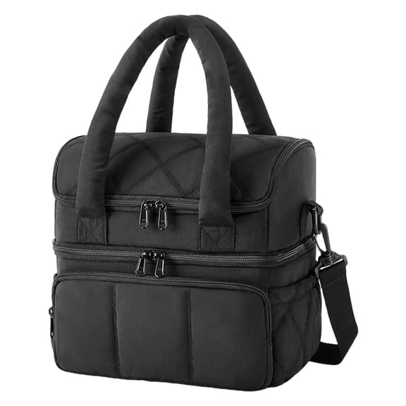 HUISZJ Double Deck Lunch Bag, Portable Double Deck Lunch Bag with Handle, Leakproof Crossbody Lunch Box for Work Picnic Travel (Black)