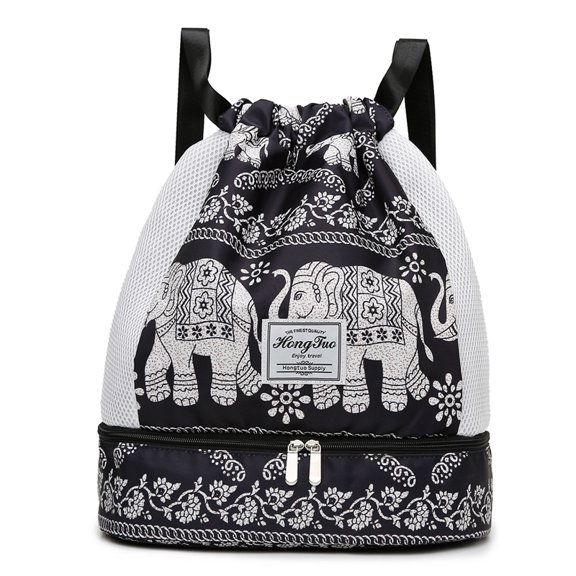 HUISZJ Drawstring Backpack, Multi-Pocket Luggage Bag, Large Capacity Gym Bag for Outdoor Travel Work, Graphite Gray