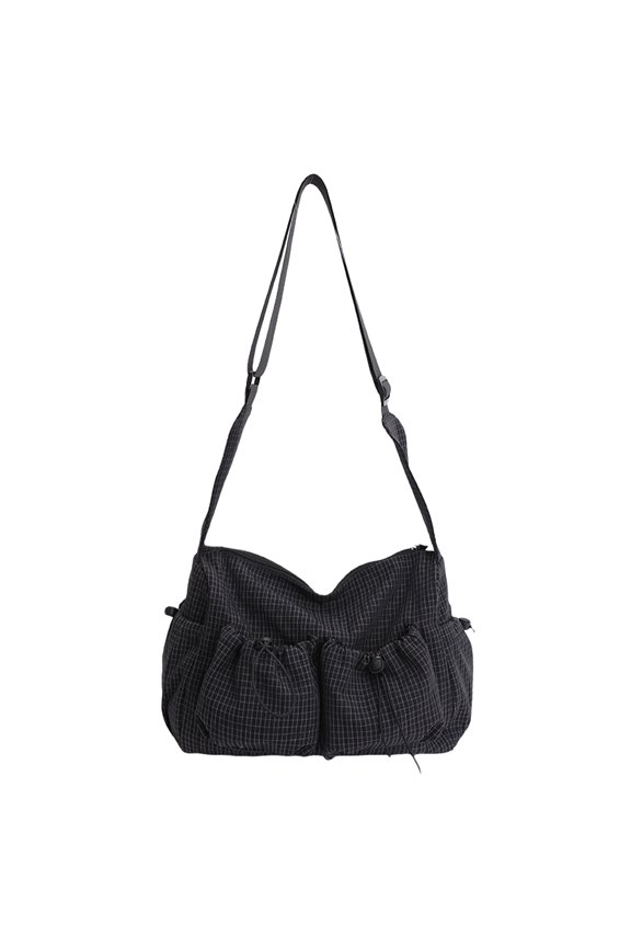 Drawstring Pleated Cloud Bag, Vintage Shoulder Bag with Zipper, Adjustable Underarm Bag for Travel Shopping Work Outdoor (Black)