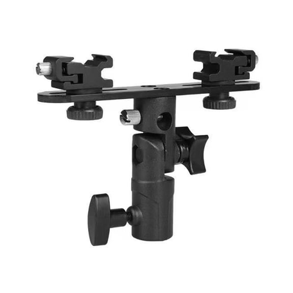 HUISZJ Dual Flash Bracket, Hot Shoe Speedlight Stand with 2 Cold Shoe Mount, T-shaped Dual Flash Bracket