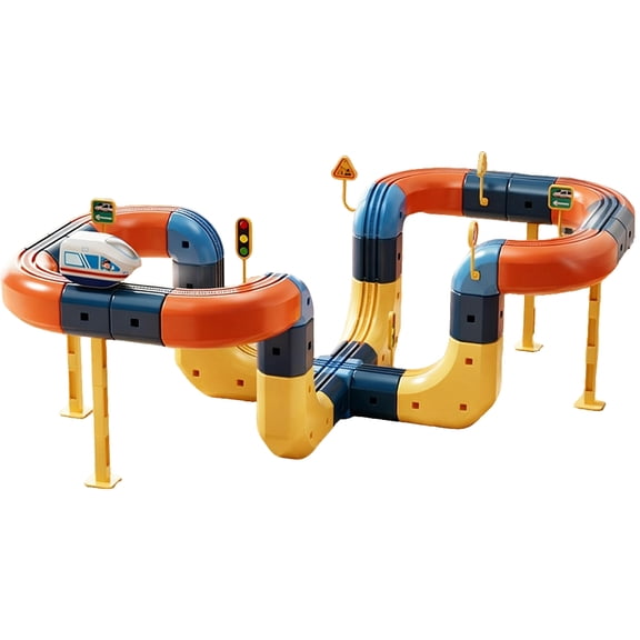 HUISZJ Electric Flexible Gear Race Track Train Set, 69PCS Gravity-Defying STEM Educational Building Block, Flexible Gear Race Track Train Set Boost Activity and Imagination