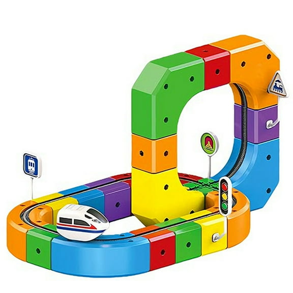 HUISZJ Electric Train Set Magical Train - Rechargeable 3D Building Track Toy Electric Train Construction Flexible Tracks Toy for Christmas Party Birthday Gift (51pcs)