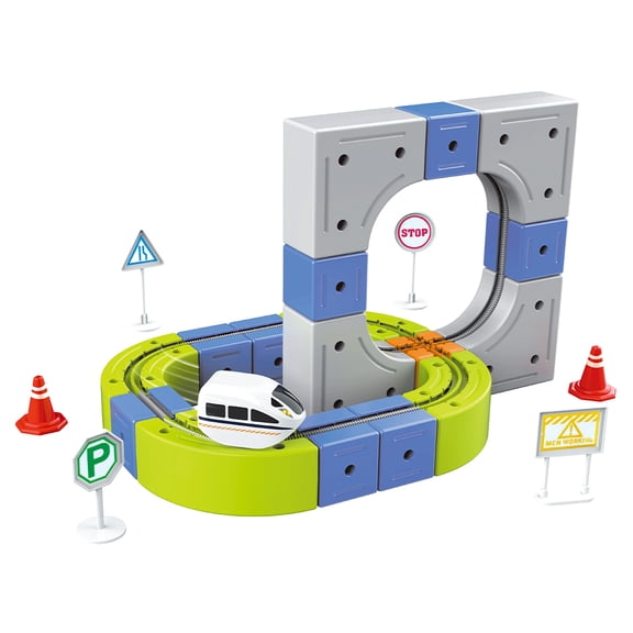 HUISZJ Electric Train Toys Set, Modular 3D Snap-Fit ​​Design Colorful Cubes Train, Anti-gravity Train Track Building Toy Boost Creativity Skills