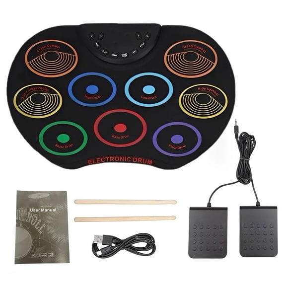 HUISZJ Electronic Drum Set, Flexible Roll-Up Drum Kit with USB Cable, Portable Colored Hand Rolled Drum Pad Percussion Instrument