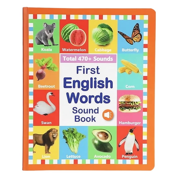 HUISZJ English Words Sound Book, 470 Words Finger Point Educational Book with Battery, Rich Vocabulary&Themes Fun Game Mode for Reading Learning English