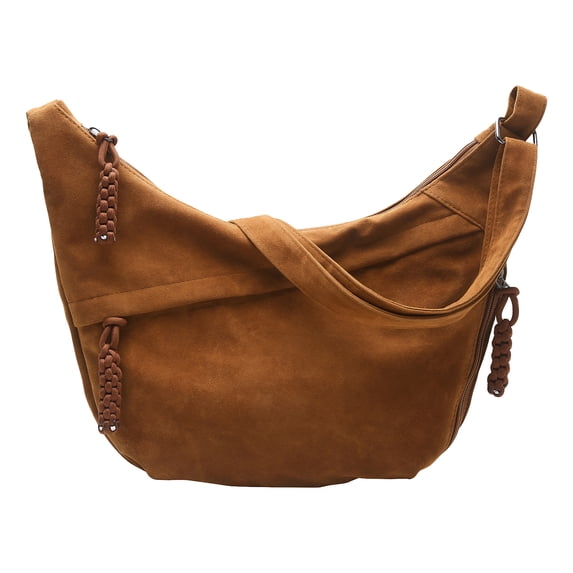 HUISZJ Faux Suede Crossbody Bag, Retro Dumpling Bag, Large Capacity Crossbody Bag for Women Work Travel Commute (Brown)