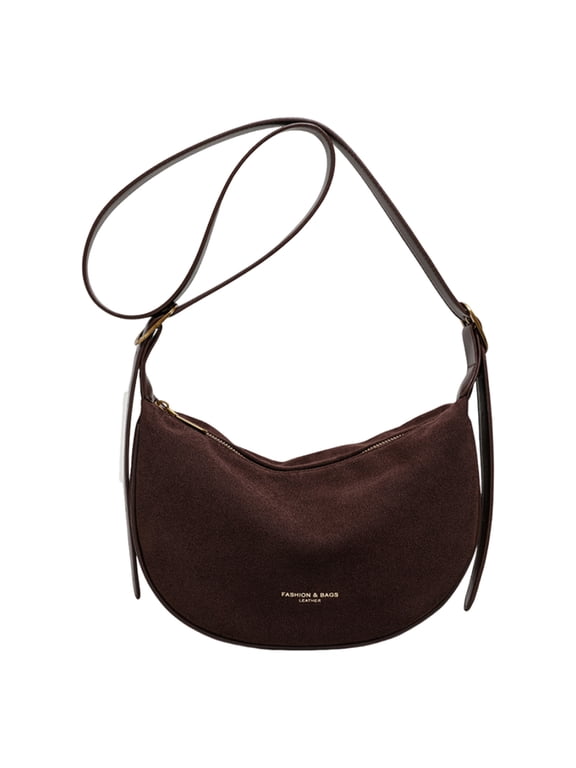 Faux Suede Hobo Bag, Crescent Shoulder Bag with Adjustable Strap, Large Capacity Winter Fall Crossbody Bag for Women Work Shopping Travel (Coffee)