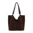 thumbnail image 1 of HUISZJ Faux Suede Shoulder Bag, Rivet Handheld Tote Bag, Large Capacity Shoulder Bag for Shopping Work School (Coffee), 1 of 10