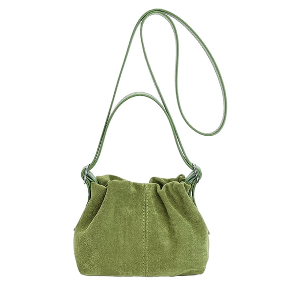 HUISZJ Faux Suede Shoulder Bag, Shoulder Bag with Adjustable Strap, Crossbody Bag Drawstring Top Handle Bag for Travel Winter Fall (Green)