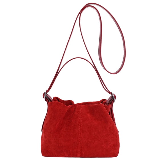 HUISZJ Faux Suede Shoulder Bag, Shoulder Bag with Adjustable Strap, Crossbody Bag Drawstring Top Handle Bag for Travel Winter Fall (Red)