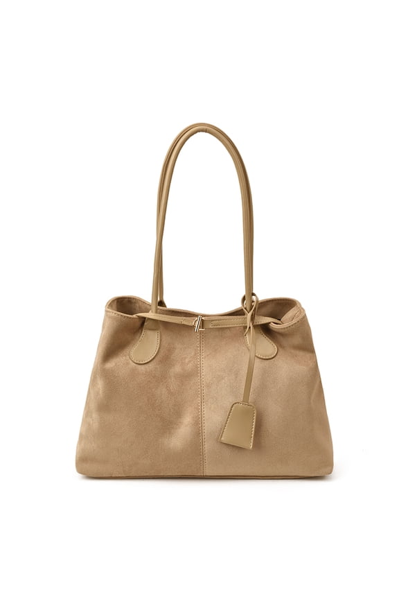 Faux Suede Tote bag, Large Capacity Underarm Packs, Solid Color Shoulder Bag for Women Shopping (Khaki)