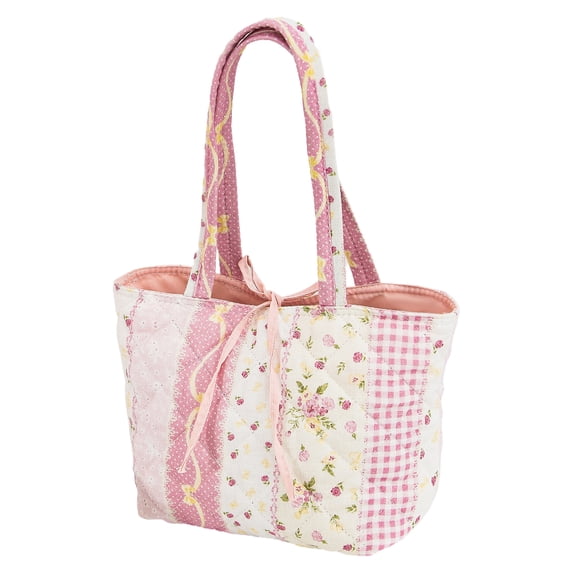 HUISZJ Floral Quilted Shoulder Bag, Cotton Handbag with Bow, Fashion Underarm Bag for Women Work Shopping Travel (C)