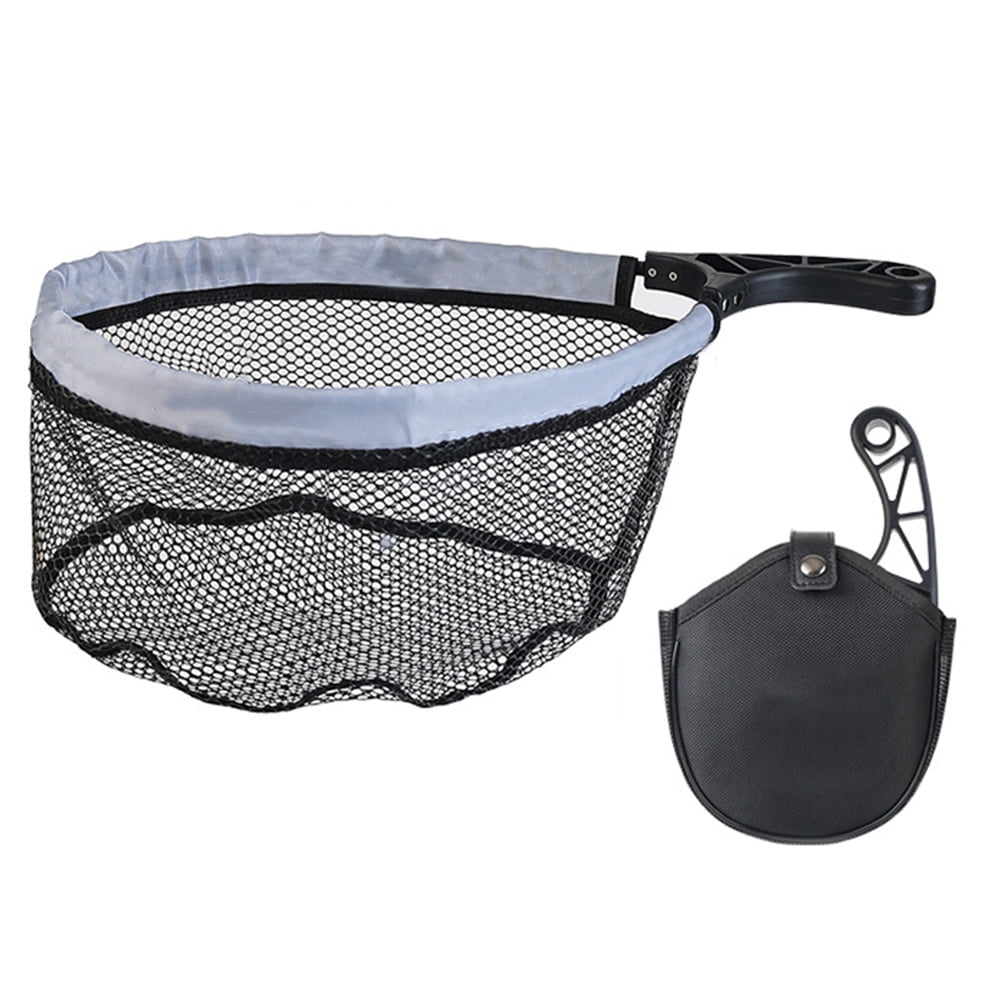 HUISZJ Fly Fishing Landing Net, Soft Rubber Mesh Foldable Landing Net, Non-Slip Handle Trout Net Outdoor Stream Fishing Tool Accessory
