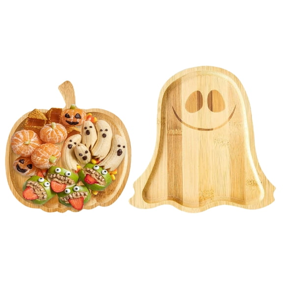 HUISZJ Halloween Ghost Pumpkin Serving Tray Wooden Charcuterie Dessert Board Dessert Snacks Appetizer Platter for Restaurant Home
