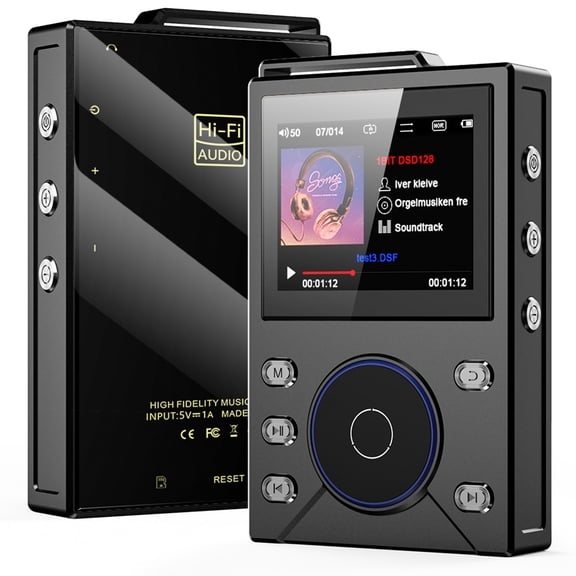HUISZJ HiFi MP3 Player, DSD Lossless Music Player with 2.4 Inch LCD Screen, USB-C Charging Walkman Audio Player for Travel Commute Office (Black)
