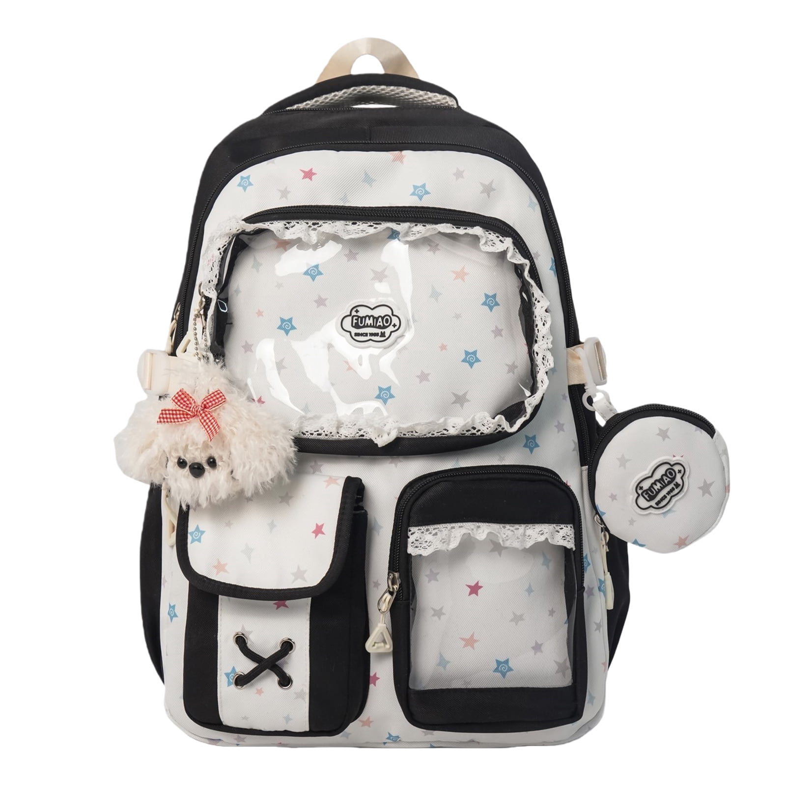 HUISZJ Ita Bag School Backpack, Large Capacity School Backpack Pendant, Cutecore Daypack for Travel Students, Black