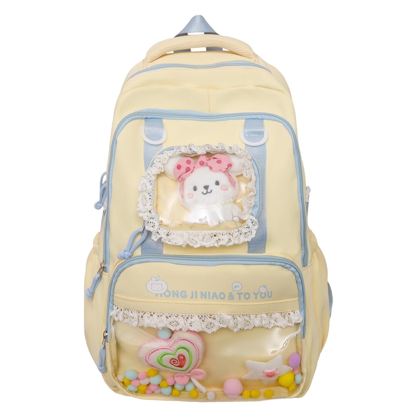 HUISZJ Ita Bag School Backpack, Multi-Layer School Bag with Doll, Large Capacity Storage Bag for Students College Travel, Yellow
