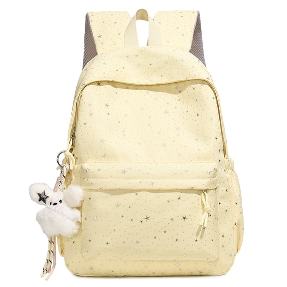 HUISZJ Large Capacity School Backpack, Portable School Bag with Pendant, Star Print Laptop Backpack for Students College Travel, Yellow