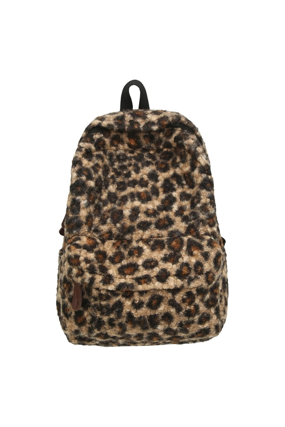 Leopard Print Laptop Backpack, Retro Casual Backpack, Fuzzy Aesthetic Backpack for Work Travel Outdoor (Coffee)