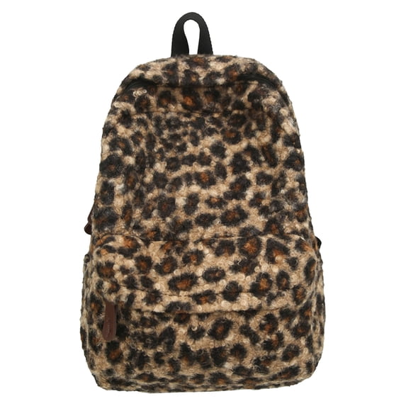 HUISZJ Leopard Print Laptop Backpack, Retro Casual Backpack, Fuzzy Aesthetic Backpack for Work Travel Outdoor (Coffee)