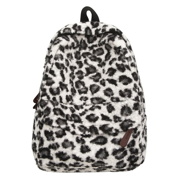 HUISZJ Leopard Print Laptop Backpack, Retro Casual Backpack, Fuzzy Aesthetic Backpack for Work Travel Outdoor (White)