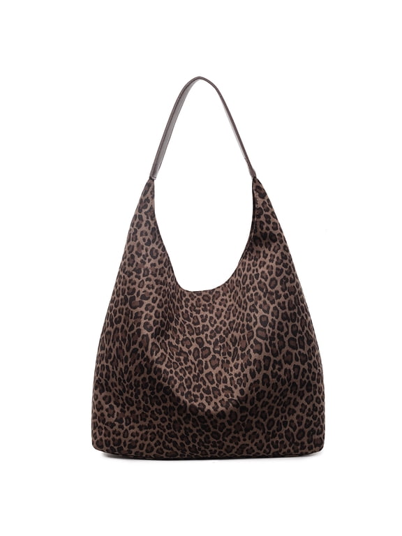 Leopard Print Shoulder Bag, Women Top Handle Bag, Large Capacity Tote Bag Simple Commuting Bag for Work Travel Outdoor (Coffee)