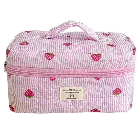 HUISZJ Make Up Bag Quilted Strawberry, Portable Make Up Bag, Zipper Cosmetic Pouch Exquisite Strawberry Design for Travel Makeup Work (L)