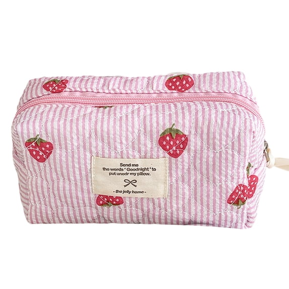 HUISZJ Make Up Bag Quilted Strawberry, Portable Make Up Bag, Zipper Cosmetic Pouch Exquisite Strawberry Design for Travel Makeup Work (S)