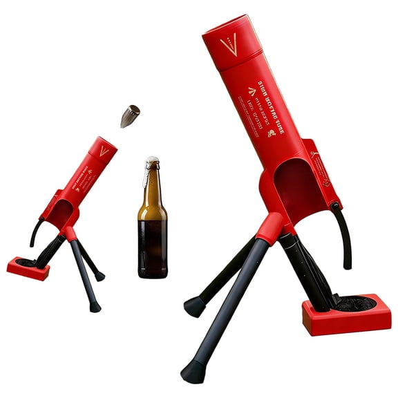 HUISZJ Beer Bottle Opener, Mortar Bottle Opener, Funny Cap Launcher Hands-Free for Home Party Desk Decor (Red）