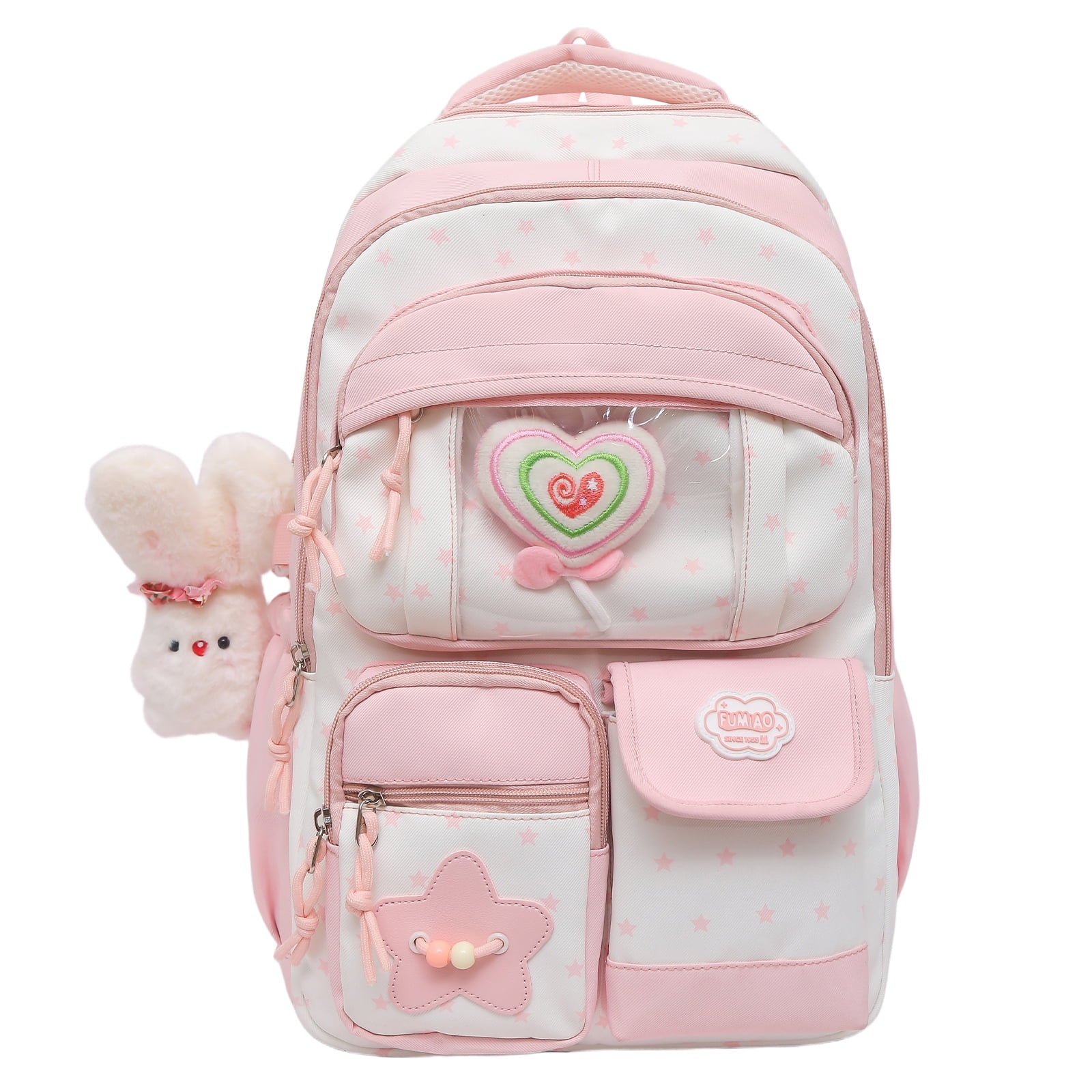 HUISZJ Multi-Pockets School Backpack, Large Capacity School Bag, Floral Print Backpack for Students College Travel, Pink