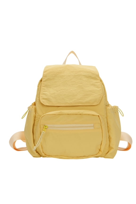 Nylon School Backpack, Women Multi-Pocket Backpack, Adjustable Shoulder Strap Daypack for Travel School Work (Yellow)
