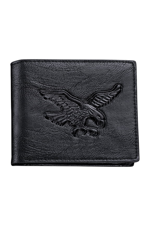 PU Leather Bifold Wallet, Vintage Reusable Wallet, Eagle Embossed Short Wallet for Men Work Travel Outdoor (Black)