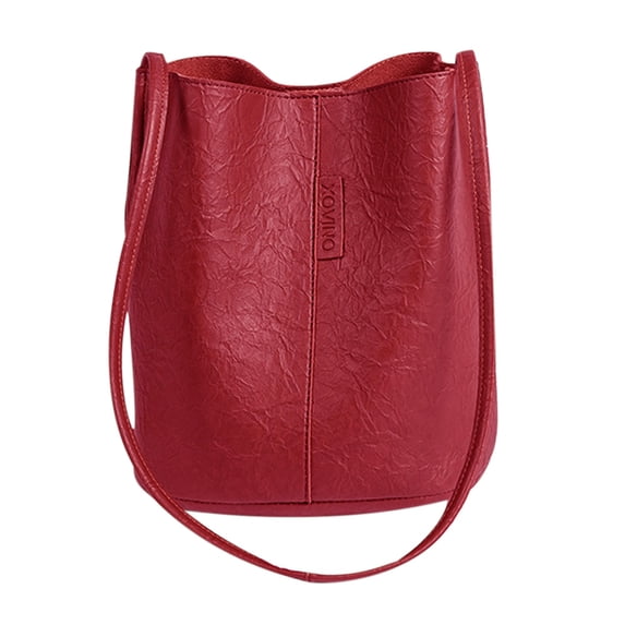 HUISZJ PU Leather Bucket Bag, Vintage Crossbody Bag, Reusable Shoulder Bag for Women Commute Travel Outdoor (Red)