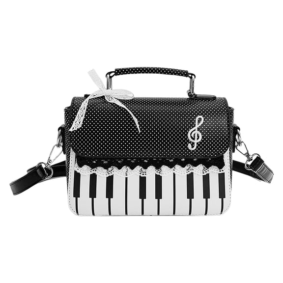 HUISZJ PU Leather Piano Top Handle Bag, Piano Pattern Music Shoulder Bag, Mini Square Bag for Work Travel Outdoor (Black)