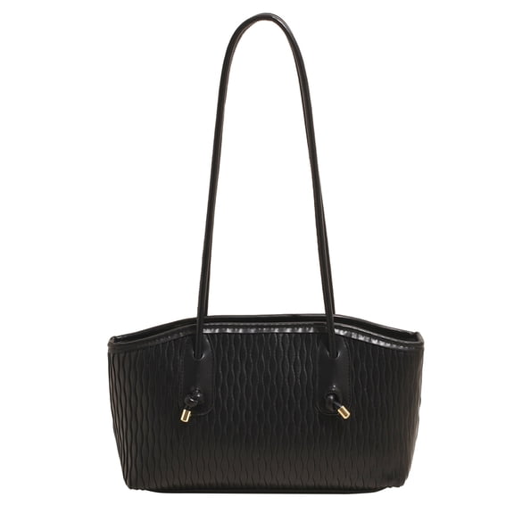 HUISZJ PU Leather Pleated Shoulder Bag, Large Capacity Tote Bag, Women Commuter Underarm Handbag for Work Travel Daily (Black)