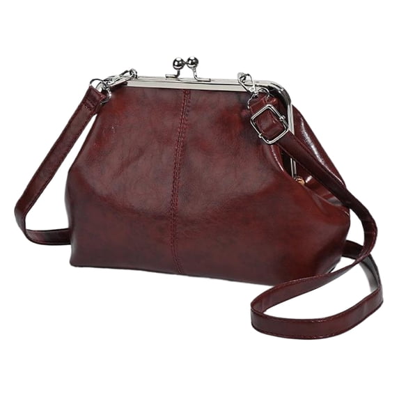 HUISZJ PU Leather Shoulder Bag, Large Capacity Shoulder Bag with Adjustable Strap, Kiss Lock Crossbody Bag for Travel Shopping Work (Red)