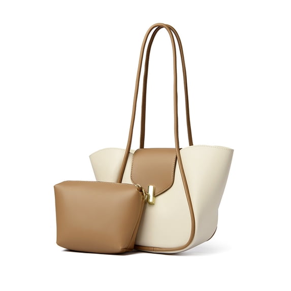 HUISZJ PU Leather Tote Handbag, Large Capacity Shoulder Bag, Retro Tote Bag for Work Travel Outdoor (Apricot)