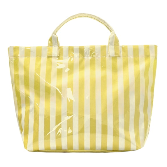 HUISZJ PVC Striped Tote Bag, Stylish Canvas Handbag, Large Capacity Portable Travel Shoulder Bag for Commuting Work Travel (Beige)